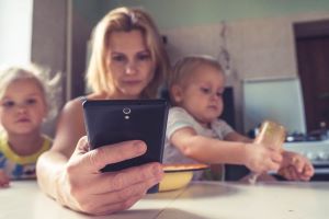 busy mum with two children